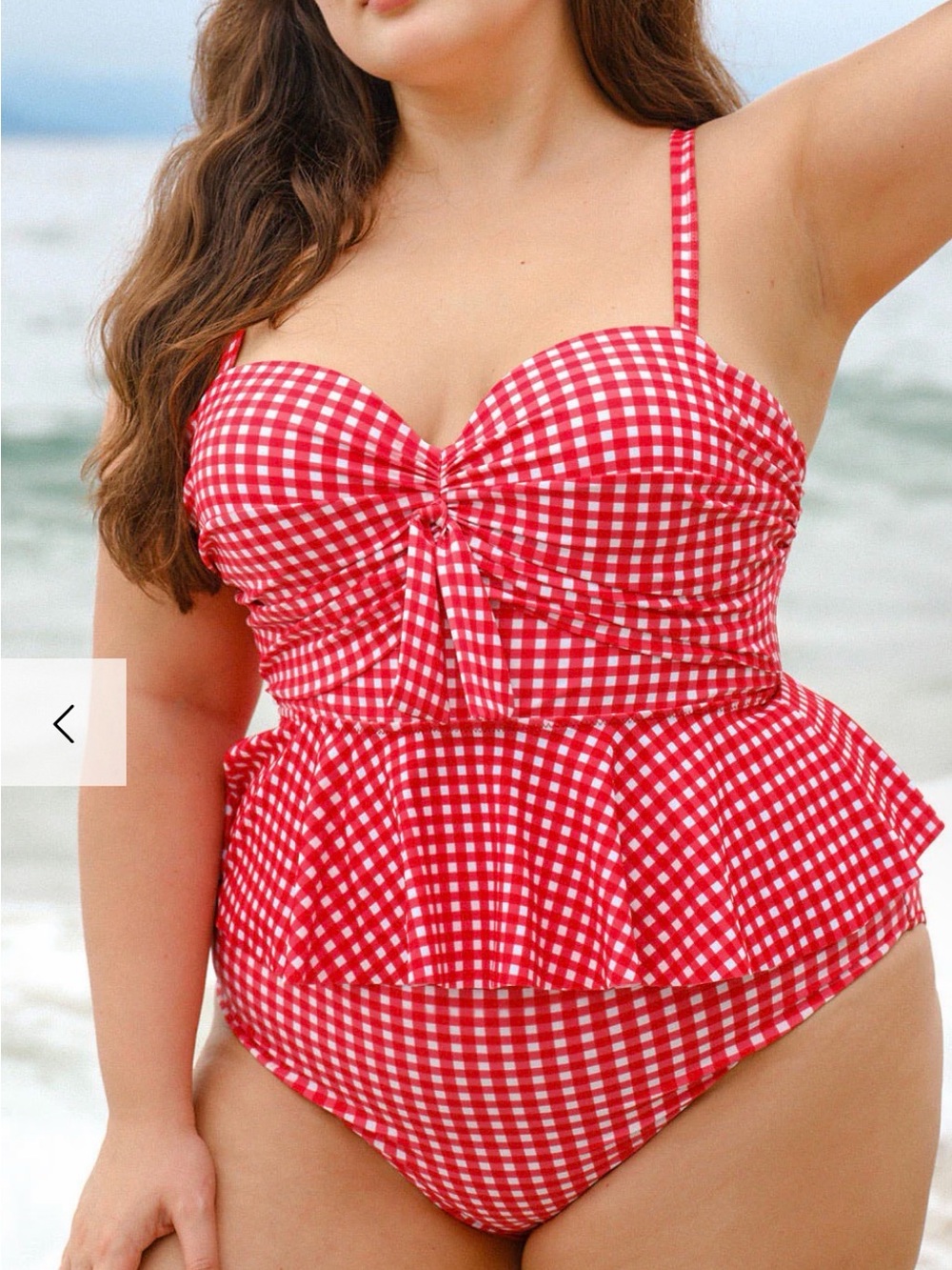 Plus Size Red Gingham Peplum Bikini Tankini - Picture 1 of 2